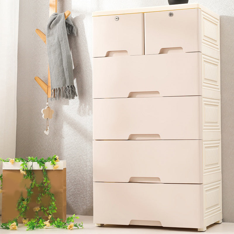 Bedroom Drawers Wardrobe Cabinet Modern Plastic Storage Cabinet 23"L x 16"W x 44"H Beige Clearhalo 'Armoires & Wardrobes' 'armoires_wardrobes' 'Bedroom Furniture' 'furn' 'furn_armoires_wardrobes' 'Furniture' 7724578