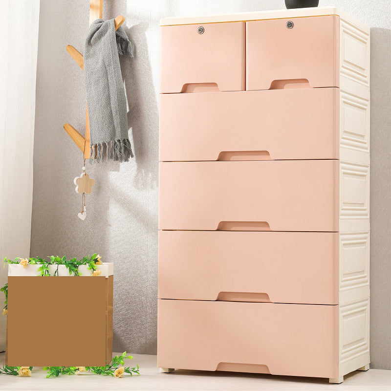 Bedroom Drawers Wardrobe Cabinet Modern Plastic Storage Cabinet 23"L x 16"W x 44"H Pink Clearhalo 'Armoires & Wardrobes' 'armoires_wardrobes' 'Bedroom Furniture' 'furn' 'furn_armoires_wardrobes' 'Furniture' 7724579