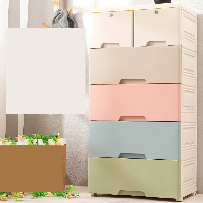 Bedroom Drawers Wardrobe Cabinet Modern Plastic Storage Cabinet 20"L x 14"W x 39"H White-Pink Clearhalo 'Armoires & Wardrobes' 'armoires_wardrobes' 'Bedroom Furniture' 'furn' 'furn_armoires_wardrobes' 'Furniture' 7724586
