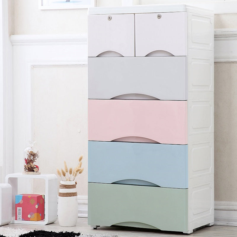 Bedroom Drawers Wardrobe Cabinet Modern Plastic Storage Cabinet 20"L x 16"W x 41"H White-Pink Clearhalo 'Armoires & Wardrobes' 'armoires_wardrobes' 'Bedroom Furniture' 'furn' 'furn_armoires_wardrobes' 'Furniture' 7724588