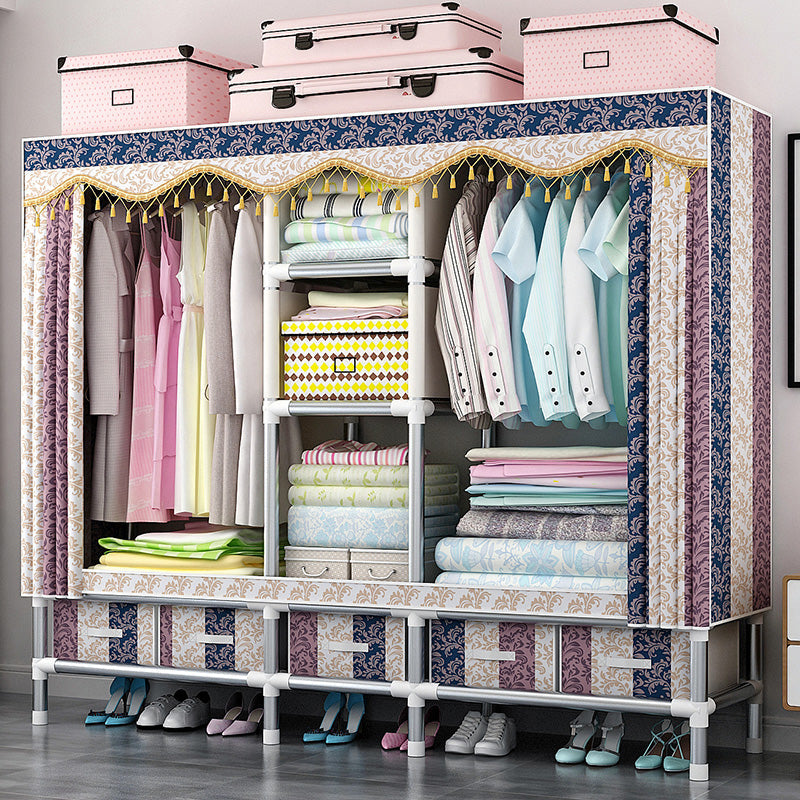 Rectangular Metal Wardrobe Industrial Style Simple Bedroom Wardrobe Closet 77"L x 18"W x 67"H Shallow Coffee Striped Clearhalo 'Armoires & Wardrobes' 'armoires_wardrobes' 'Bedroom Furniture' 'furn' 'furn_armoires_wardrobes' 'Furniture' 7724629