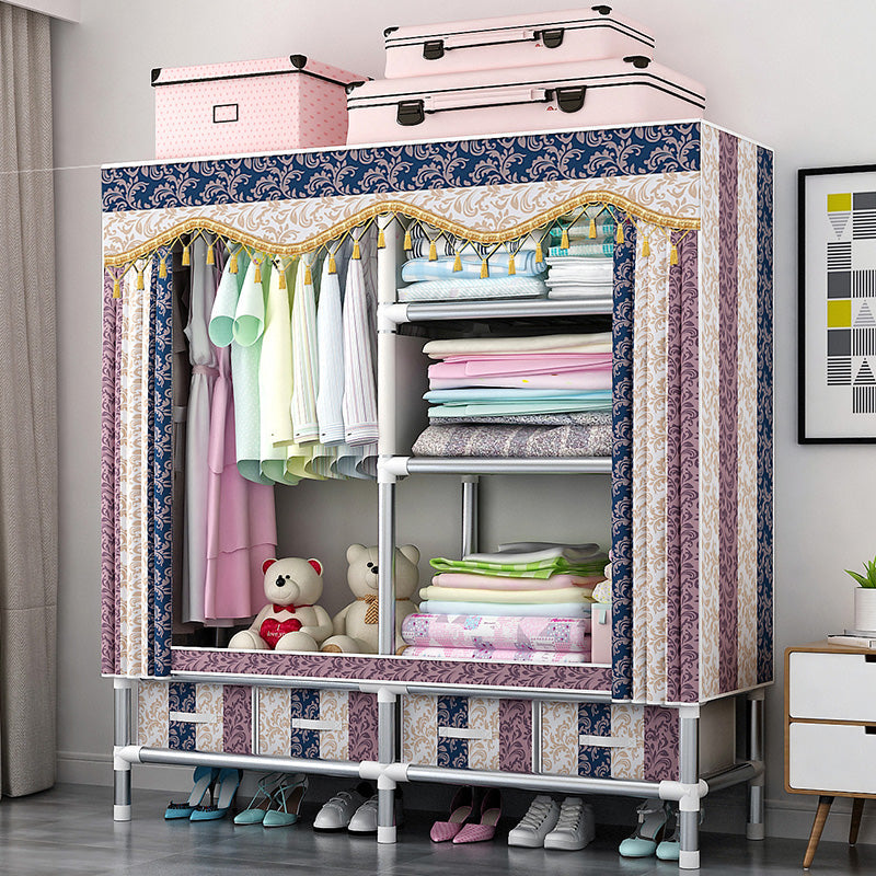 Rectangular Metal Wardrobe Industrial Style Simple Bedroom Wardrobe Closet 62.2"L x 17.7"W x 66.9"H Shallow Coffee Striped Clearhalo 'Armoires & Wardrobes' 'armoires_wardrobes' 'Bedroom Furniture' 'furn' 'furn_armoires_wardrobes' 'Furniture' 7724634