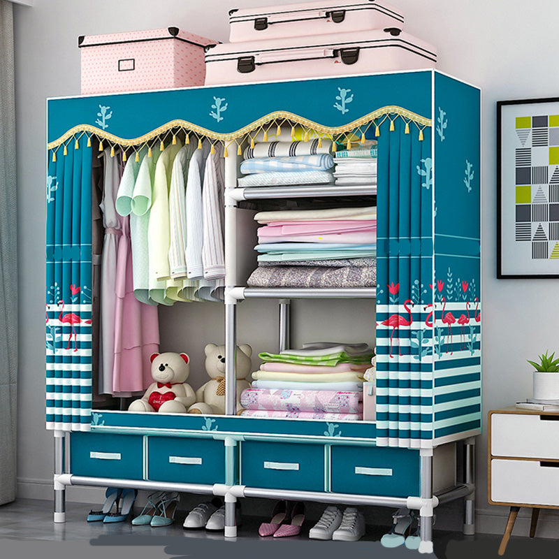 Rectangular Metal Wardrobe Industrial Style Simple Bedroom Wardrobe Closet 62.2"L x 17.7"W x 66.9"H Green Clearhalo 'Armoires & Wardrobes' 'armoires_wardrobes' 'Bedroom Furniture' 'furn' 'furn_armoires_wardrobes' 'Furniture' 7724642