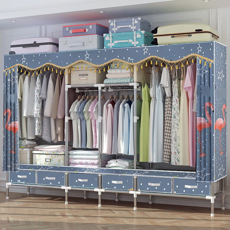 Rectangular Metal Wardrobe Industrial Style Simple Bedroom Wardrobe Closet 94.5"L x 17.7"W x 66.9"H Purple Clearhalo 'Armoires & Wardrobes' 'armoires_wardrobes' 'Bedroom Furniture' 'furn' 'furn_armoires_wardrobes' 'Furniture' 7724644