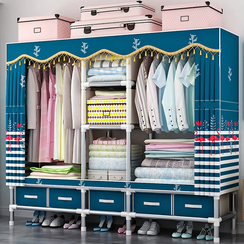 Rectangular Metal Wardrobe Industrial Style Simple Bedroom Wardrobe Closet 77"L x 18"W x 67"H Green Clearhalo 'Armoires & Wardrobes' 'armoires_wardrobes' 'Bedroom Furniture' 'furn' 'furn_armoires_wardrobes' 'Furniture' 7724650