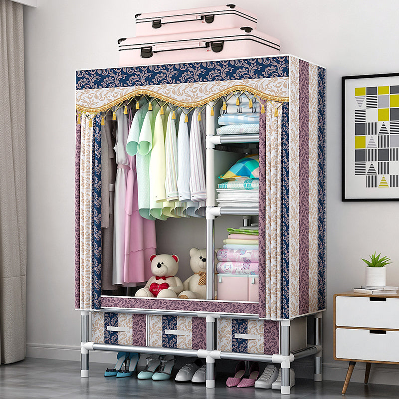 Rectangular Metal Wardrobe Industrial Style Simple Bedroom Wardrobe Closet 47"L x 18"W x 67"H Shallow Coffee Striped Clearhalo 'Armoires & Wardrobes' 'armoires_wardrobes' 'Bedroom Furniture' 'furn' 'furn_armoires_wardrobes' 'Furniture' 7724651