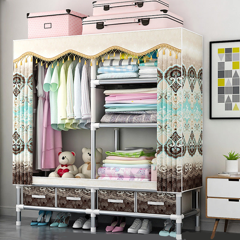 Rectangular Metal Wardrobe Industrial Style Simple Bedroom Wardrobe Closet 62.2"L x 17.7"W x 66.9"H Beige Clearhalo 'Armoires & Wardrobes' 'armoires_wardrobes' 'Bedroom Furniture' 'furn' 'furn_armoires_wardrobes' 'Furniture' 7724653