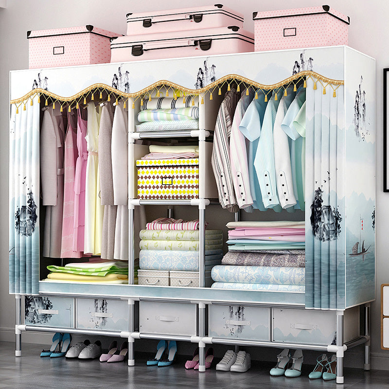 Rectangular Metal Wardrobe Industrial Style Simple Bedroom Wardrobe Closet 77"L x 18"W x 67"H Black White Clearhalo 'Armoires & Wardrobes' 'armoires_wardrobes' 'Bedroom Furniture' 'furn' 'furn_armoires_wardrobes' 'Furniture' 7724655