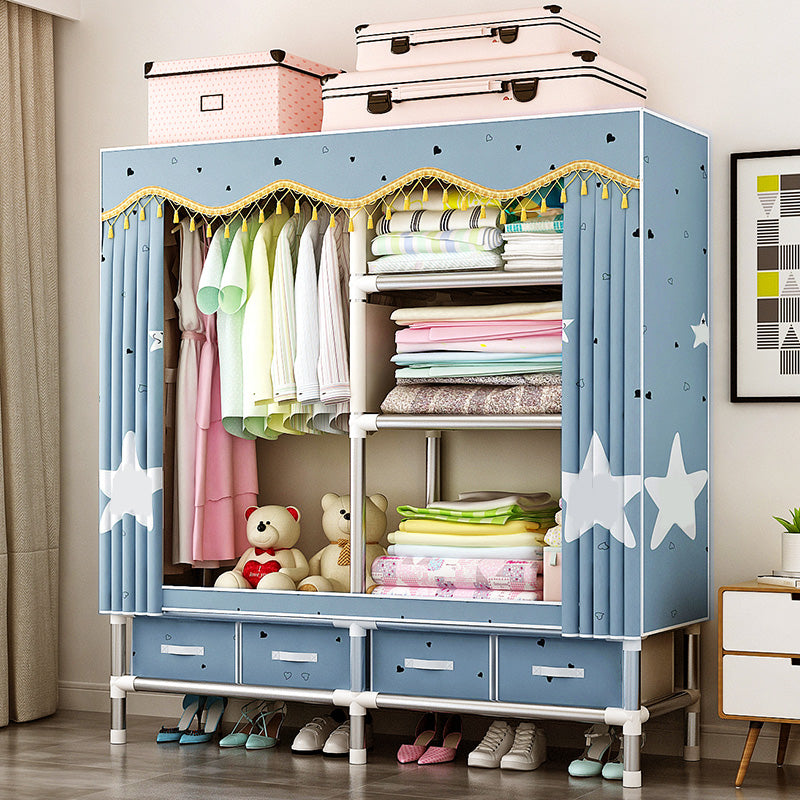 Rectangular Metal Wardrobe Industrial Style Simple Bedroom Wardrobe Closet 62.2"L x 17.7"W x 66.9"H Light Blue Clearhalo 'Armoires & Wardrobes' 'armoires_wardrobes' 'Bedroom Furniture' 'furn' 'furn_armoires_wardrobes' 'Furniture' 7724656