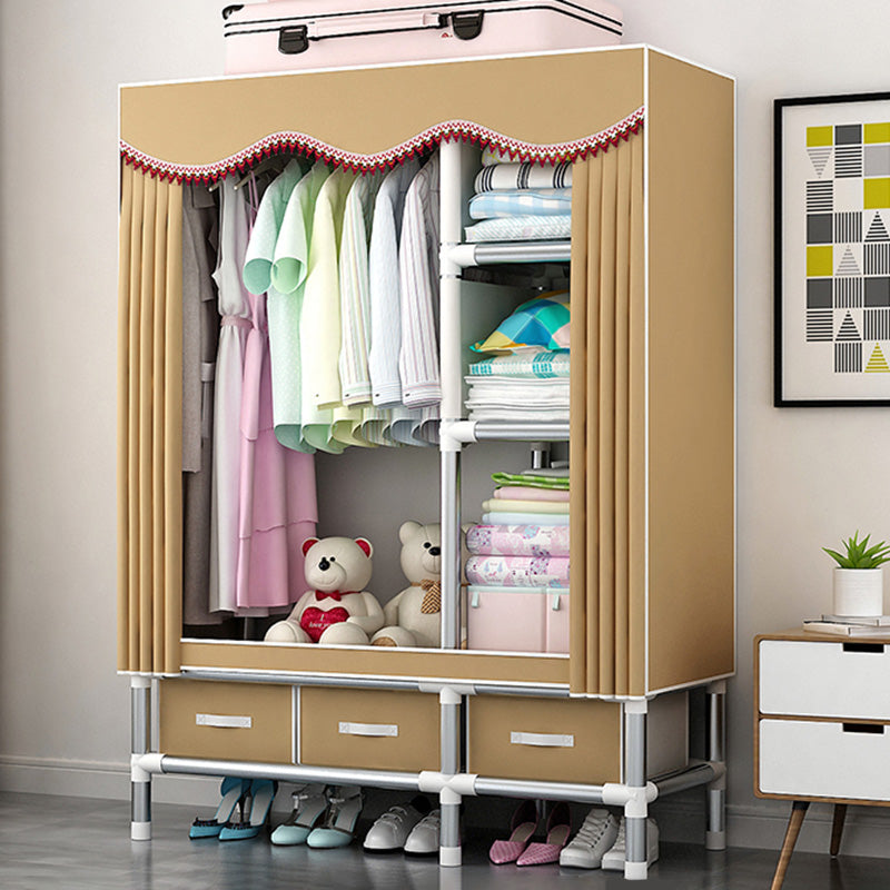 Rectangular Metal Wardrobe Industrial Style Simple Bedroom Wardrobe Closet 47"L x 18"W x 67"H Khaki Clearhalo 'Armoires & Wardrobes' 'armoires_wardrobes' 'Bedroom Furniture' 'furn' 'furn_armoires_wardrobes' 'Furniture' 7724657