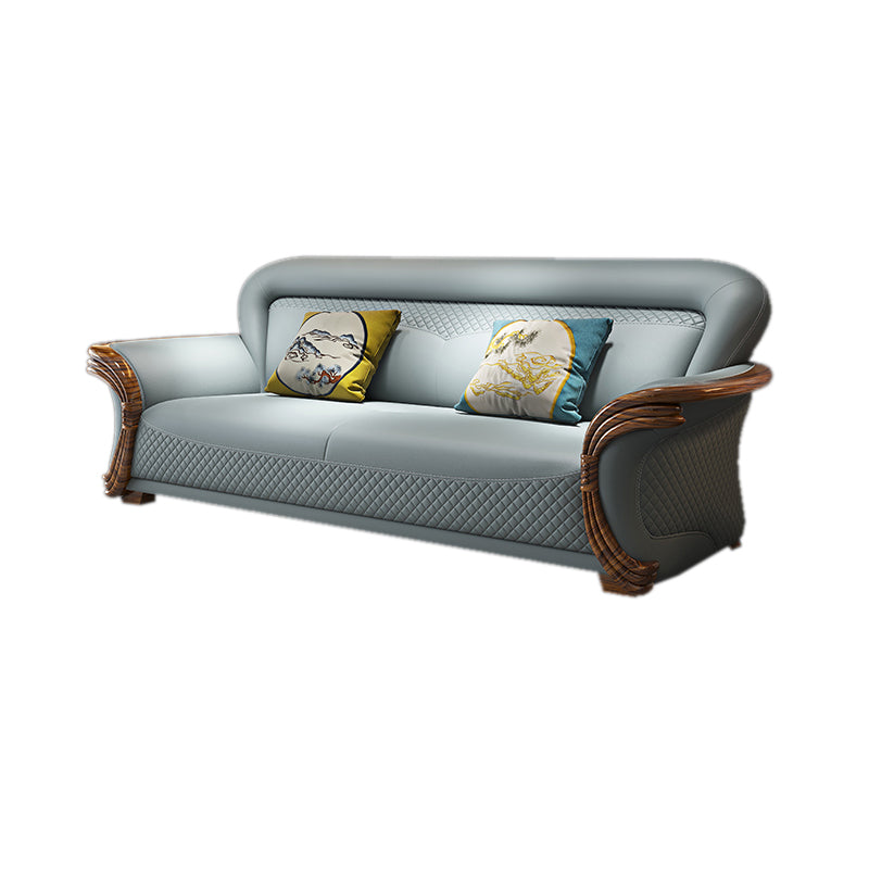 Solid Wood Contemporary Genuine Leather Flared Arm Sofa with Pillows 3-Seater Sofa Genuine Leather Clearhalo 'furn' 'furn_sofas' 'Furniture' 'Living Room Furniture' 'Sofa' 'sofas' 7729761