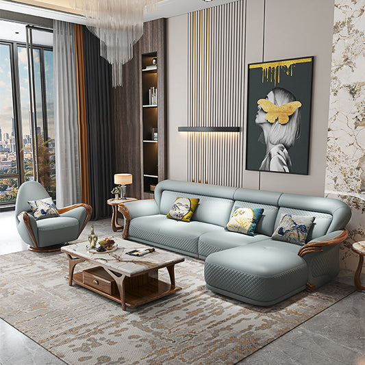 Solid Wood Contemporary Genuine Leather Flared Arm Sofa with Pillows Clearhalo 'furn' 'furn_sofas' 'Furniture' 'Living Room Furniture' 'Sofa' 'sofas' 7729762