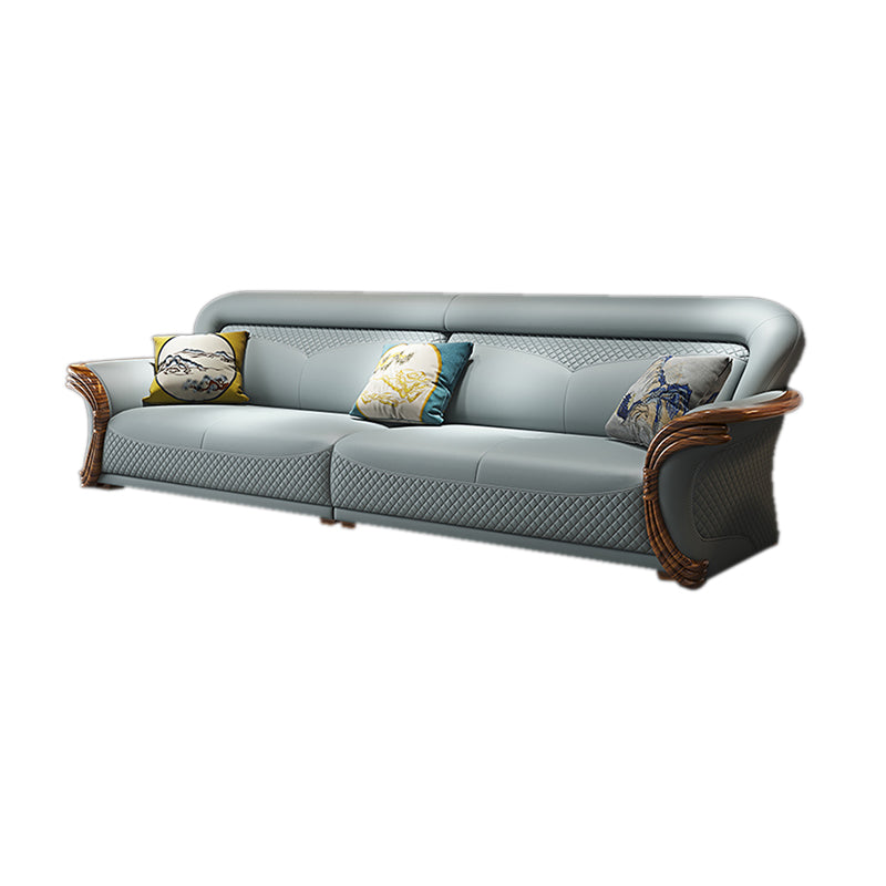 Solid Wood Contemporary Genuine Leather Flared Arm Sofa with Pillows 4-Seater Sofa Genuine Leather Clearhalo 'furn' 'furn_sofas' 'Furniture' 'Living Room Furniture' 'Sofa' 'sofas' 7729764