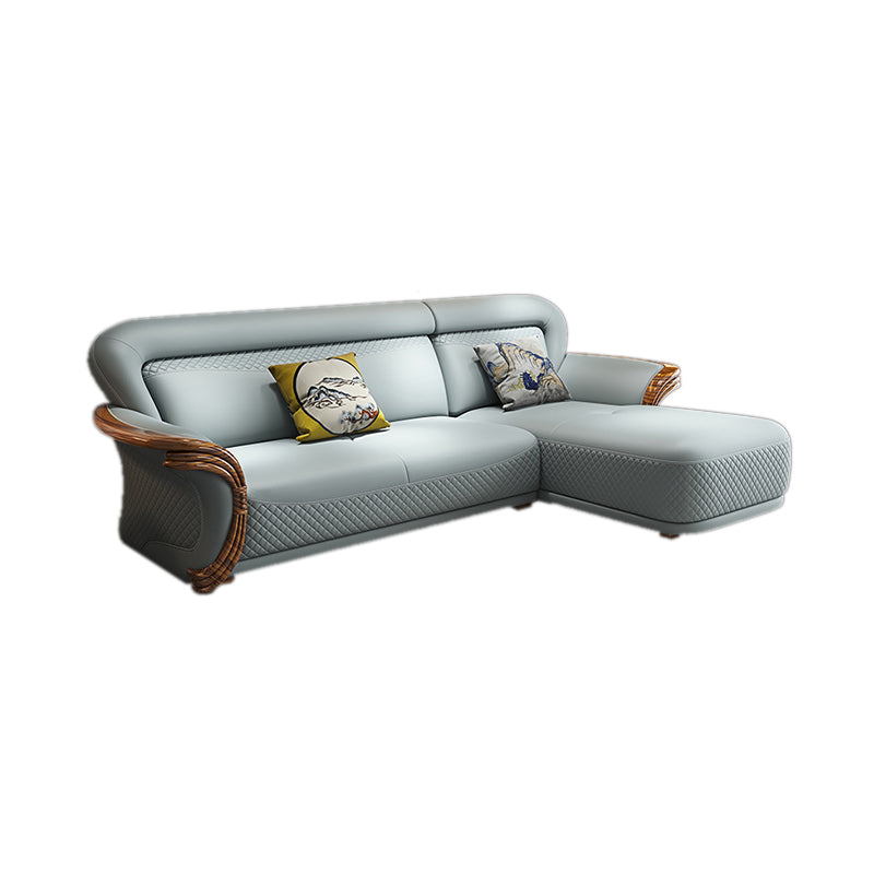 Solid Wood Contemporary Genuine Leather Flared Arm Sofa with Pillows 2-Seater Sofa & Left Chaise Lounge Genuine Leather Clearhalo 'furn' 'furn_sofas' 'Furniture' 'Living Room Furniture' 'Sofa' 'sofas' 7729766