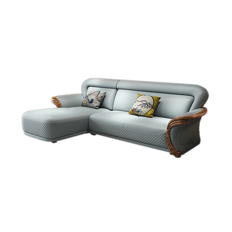 Solid Wood Contemporary Genuine Leather Flared Arm Sofa with Pillows 2-Seater Sofa & Right Chaise Lounge Genuine Leather Clearhalo 'furn' 'furn_sofas' 'Furniture' 'Living Room Furniture' 'Sofa' 'sofas' 7729768