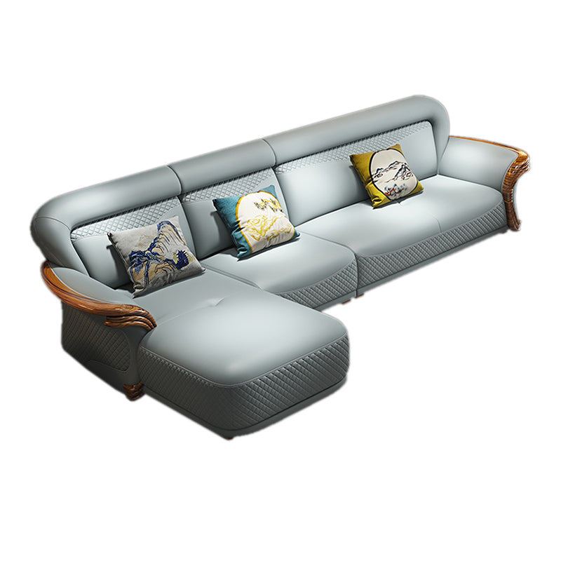 Solid Wood Contemporary Genuine Leather Flared Arm Sofa with Pillows 2-Seater Sofa & 1-Seater Sofa & Right Chaise Lounge Genuine Leather Clearhalo 'furn' 'furn_sofas' 'Furniture' 'Living Room Furniture' 'Sofa' 'sofas' 7729769