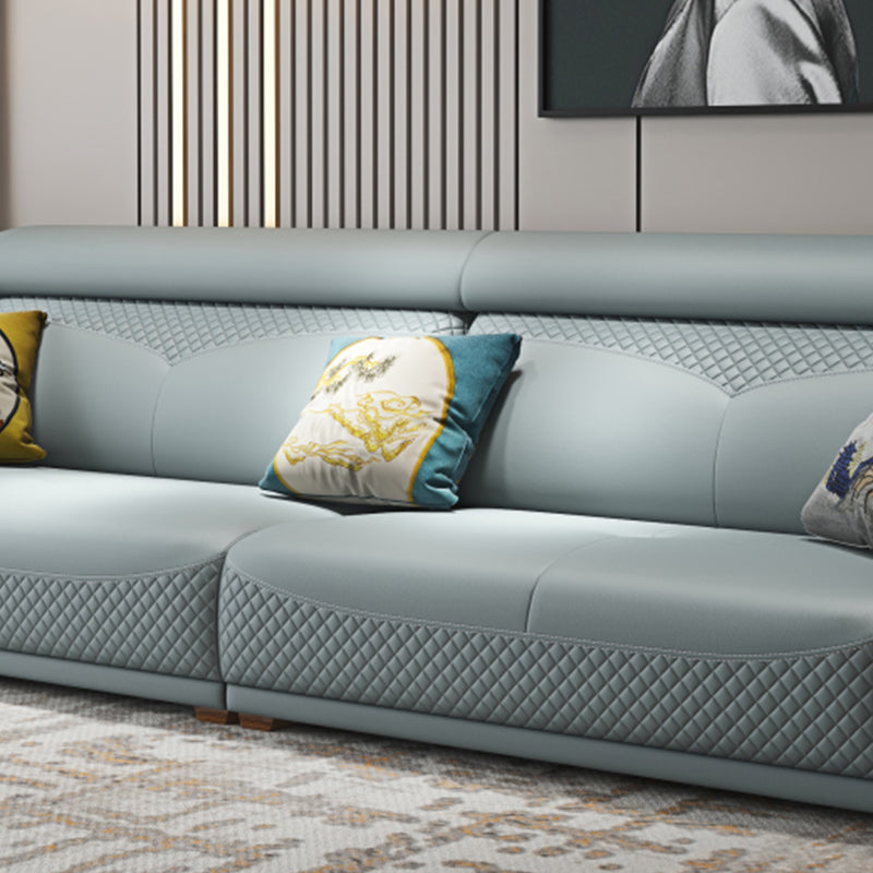 Solid Wood Contemporary Genuine Leather Flared Arm Sofa with Pillows Clearhalo 'furn' 'furn_sofas' 'Furniture' 'Living Room Furniture' 'Sofa' 'sofas' 7729770