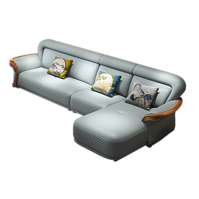 Solid Wood Contemporary Genuine Leather Flared Arm Sofa with Pillows 2-Seater Sofa & 1-Seater Sofa & Left Chaise Lounge Genuine Leather Clearhalo 'furn' 'furn_sofas' 'Furniture' 'Living Room Furniture' 'Sofa' 'sofas' 7729771