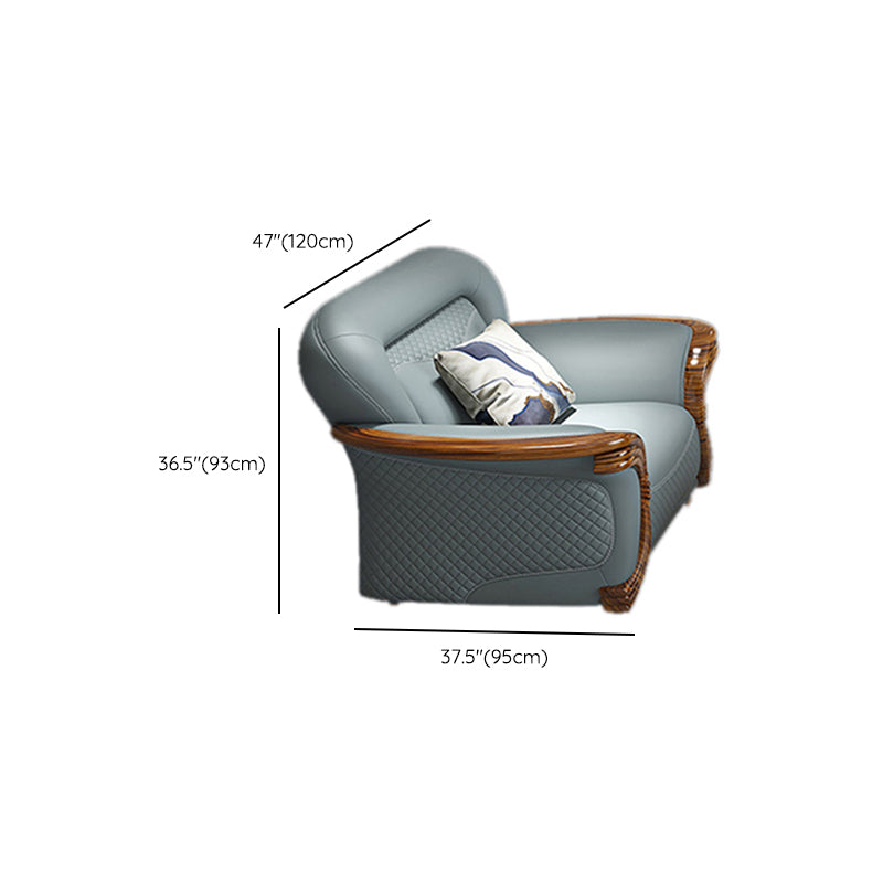 Solid Wood Contemporary Genuine Leather Flared Arm Sofa with Pillows Clearhalo 'furn' 'furn_sofas' 'Furniture' 'Living Room Furniture' 'Sofa' 'sofas' 7729774