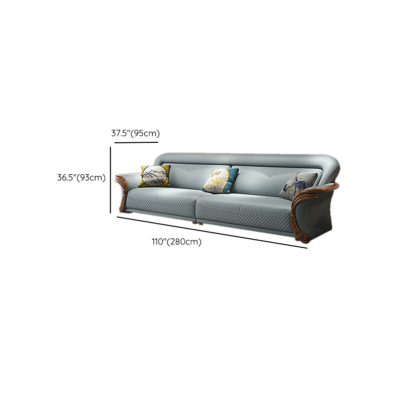Solid Wood Contemporary Genuine Leather Flared Arm Sofa with Pillows Clearhalo 'furn' 'furn_sofas' 'Furniture' 'Living Room Furniture' 'Sofa' 'sofas' 7729776