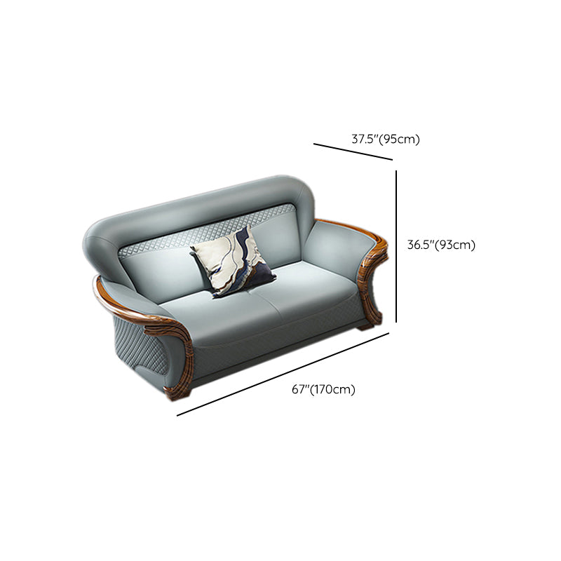 Solid Wood Contemporary Genuine Leather Flared Arm Sofa with Pillows Clearhalo 'furn' 'furn_sofas' 'Furniture' 'Living Room Furniture' 'Sofa' 'sofas' 7729777