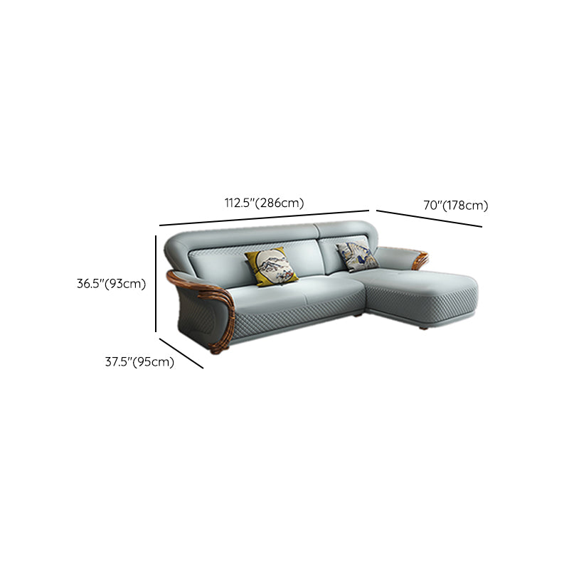 Solid Wood Contemporary Genuine Leather Flared Arm Sofa with Pillows Clearhalo 'furn' 'furn_sofas' 'Furniture' 'Living Room Furniture' 'Sofa' 'sofas' 7729779