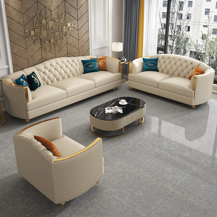 Glam Solid Wood Genuine Leather Tufted Split-Back Sofa for Living Room Clearhalo 'furn' 'furn_sofas' 'Furniture' 'Living Room Furniture' 'Sofa' 'sofas' 7729835