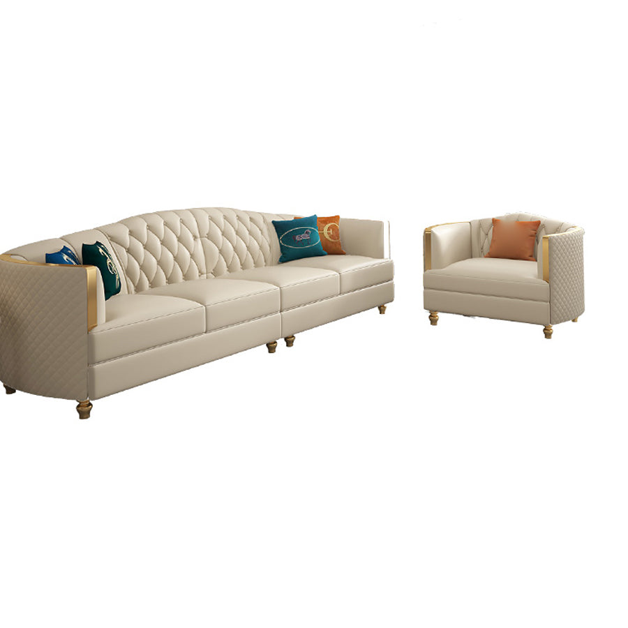 Glam Solid Wood Genuine Leather Tufted Split-Back Sofa for Living Room 4-Seater Sofa with 1-Seater Sofa Clearhalo 'furn' 'furn_sofas' 'Furniture' 'Living Room Furniture' 'Sofa' 'sofas' 7729839