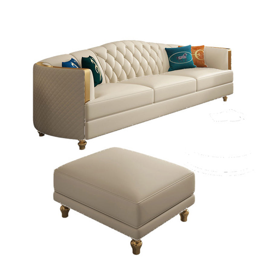 Glam Solid Wood Genuine Leather Tufted Split-Back Sofa for Living Room 3-Seater Sofa with Ottoman Clearhalo 'furn' 'furn_sofas' 'Furniture' 'Living Room Furniture' 'Sofa' 'sofas' 7729842