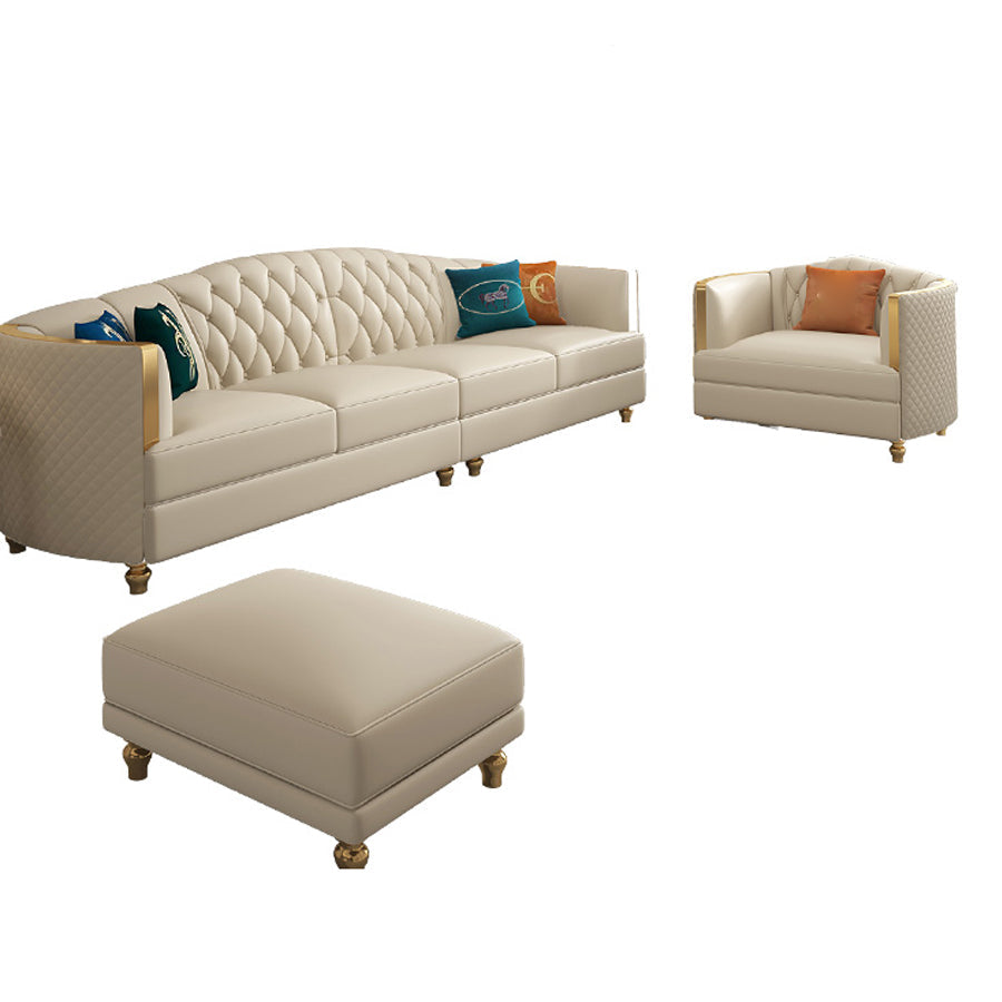 Glam Solid Wood Genuine Leather Tufted Split-Back Sofa for Living Room 4-Seater Sofa & 1-Seater Sofa & Ottoman Clearhalo 'furn' 'furn_sofas' 'Furniture' 'Living Room Furniture' 'Sofa' 'sofas' 7729846