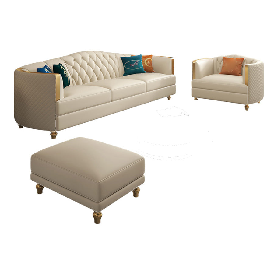 Glam Solid Wood Genuine Leather Tufted Split-Back Sofa for Living Room 1-Seater Sofa & 3-Seater Sofa & Ottoman Clearhalo 'furn' 'furn_sofas' 'Furniture' 'Living Room Furniture' 'Sofa' 'sofas' 7729848