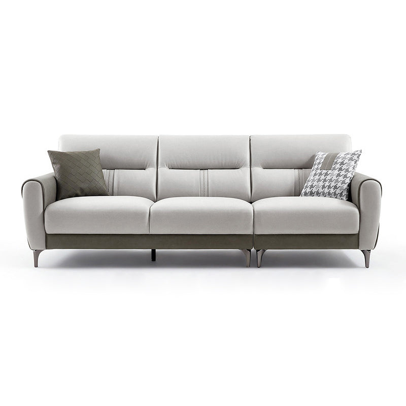 Sofá de brazo cuadrado en madera sólida con almohada cosida de cuero sintético