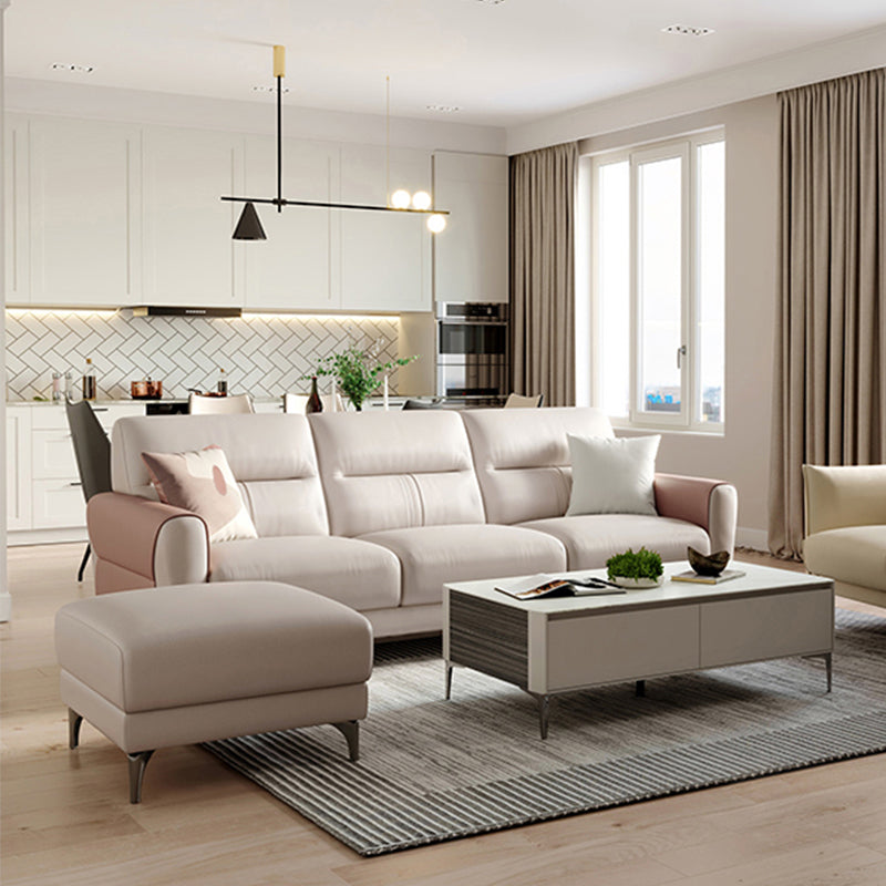 Sofá de brazo cuadrado en madera sólida con almohada cosida de cuero sintético