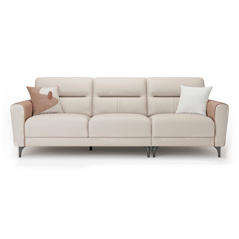 Sofá de brazo cuadrado en madera sólida con almohada cosida de cuero sintético