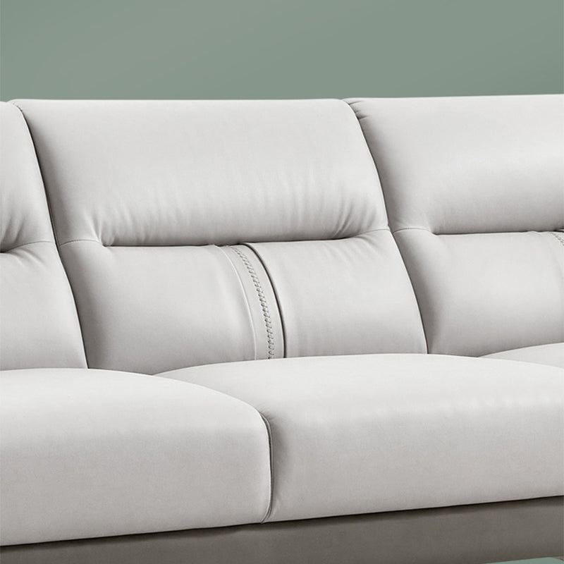 Sofá de brazo cuadrado en madera sólida con almohada cosida de cuero sintético