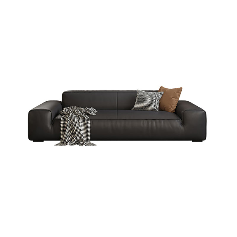 Canapé de bras carré en cuir authentique noir contemporain avec oreillers