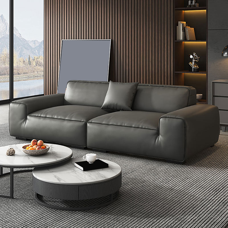 Canapé de bras carré en cuir authentique noir contemporain avec oreillers