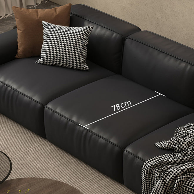 Canapé de bras carré en cuir authentique noir contemporain avec oreillers