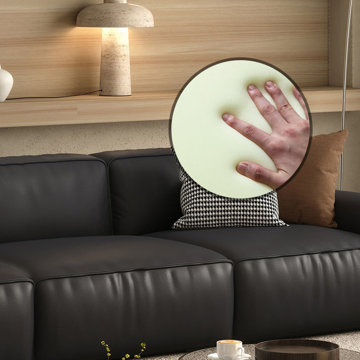 Canapé de bras carré en cuir authentique noir contemporain avec oreillers