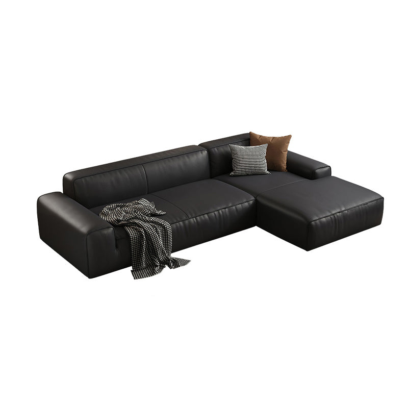 Canapé de bras carré en cuir authentique noir contemporain avec oreillers