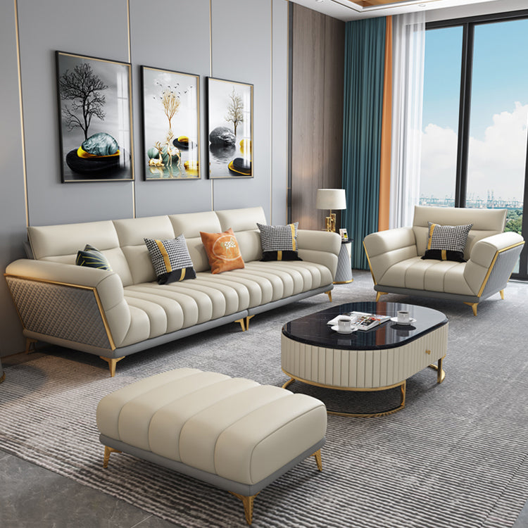 Massives Holz glamourös echtes Leder ausgestattet Armsofa mit Kissen