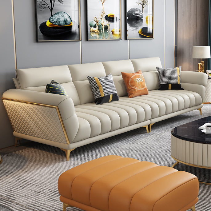 Massives Holz glamourös echtes Leder ausgestattet Armsofa mit Kissen