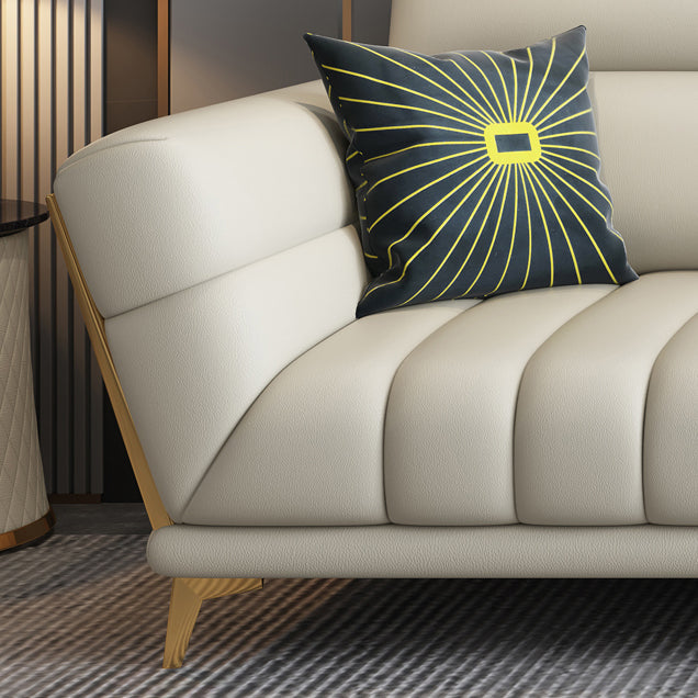 Massives Holz glamourös echtes Leder ausgestattet Armsofa mit Kissen