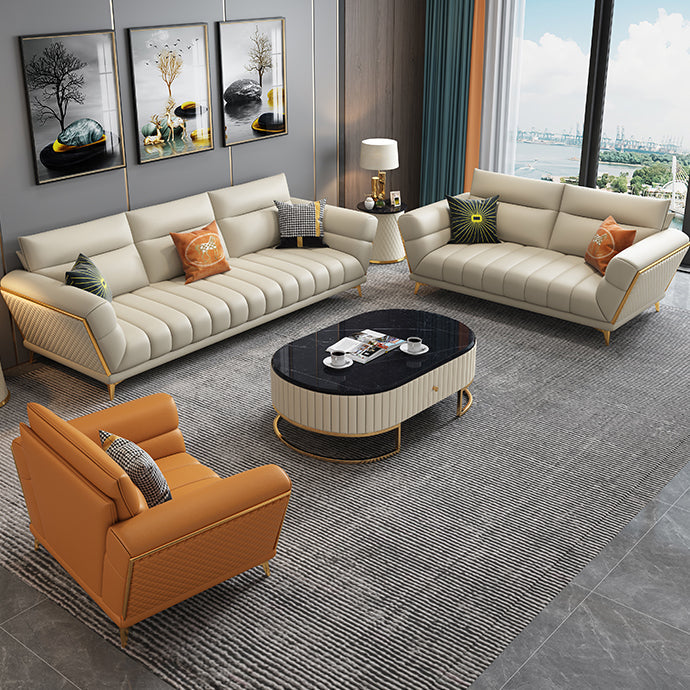 Massives Holz glamourös echtes Leder ausgestattet Armsofa mit Kissen