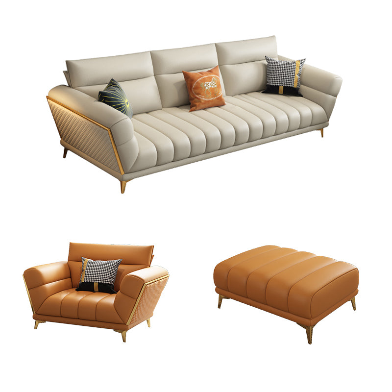 Massives Holz glamourös echtes Leder ausgestattet Armsofa mit Kissen