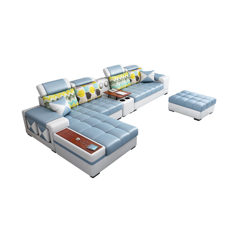 Contemporary Solid Wood Faux Leather Pillow Top Arm Sofa with Storage 5-Piece Set (Side Table) Faux Leather Clearhalo 'furn' 'furn_sofas' 'Furniture' 'Living Room Furniture' 'Sofa' 'sofas' 7729992