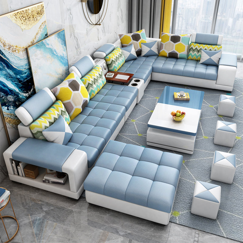 Contemporary Solid Wood Faux Leather Pillow Top Arm Sofa with Storage Clearhalo 'furn' 'furn_sofas' 'Furniture' 'Living Room Furniture' 'Sofa' 'sofas' 7729994