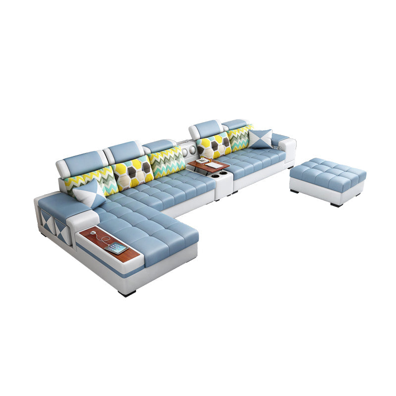 Contemporary Solid Wood Faux Leather Pillow Top Arm Sofa with Storage 6-Piece Set Faux Leather Clearhalo 'furn' 'furn_sofas' 'Furniture' 'Living Room Furniture' 'Sofa' 'sofas' 7729995