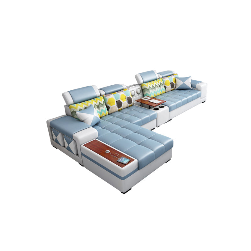 Contemporary Solid Wood Faux Leather Pillow Top Arm Sofa with Storage 4-Piece Set Faux Leather Clearhalo 'furn' 'furn_sofas' 'Furniture' 'Living Room Furniture' 'Sofa' 'sofas' 7729999