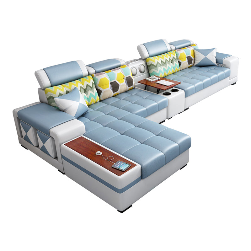 Contemporary Solid Wood Faux Leather Pillow Top Arm Sofa with Storage Clearhalo 'furn' 'furn_sofas' 'Furniture' 'Living Room Furniture' 'Sofa' 'sofas' 7730000